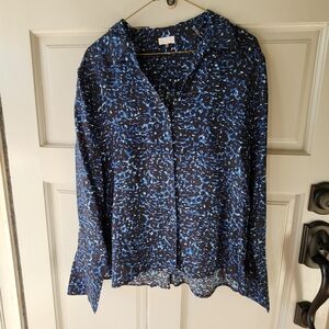 Ecru Brand Viscose Blouse Collared High Black Blue Size Medium Classic Luxury